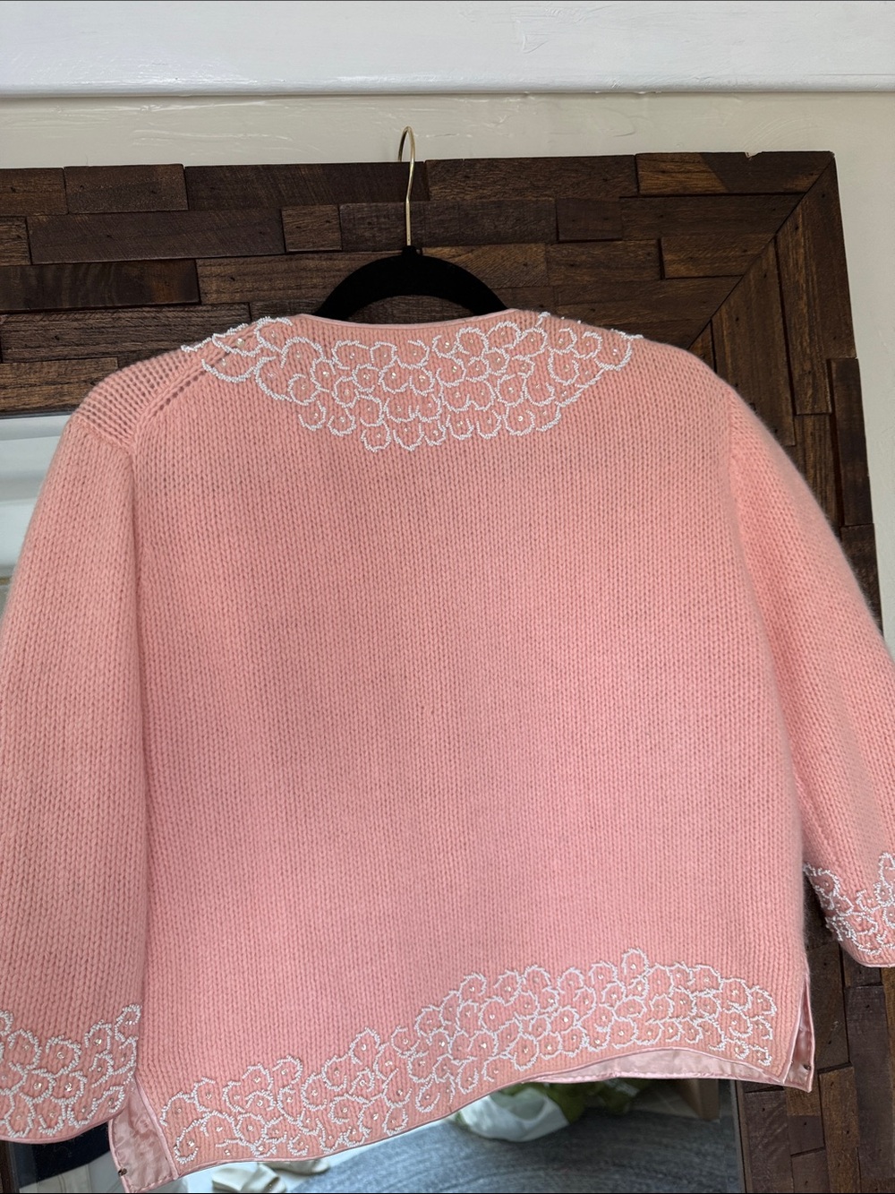 Vintage soft pink angora rabbit and lambs wool lined sweater. Beaded - Picture 3 of 5